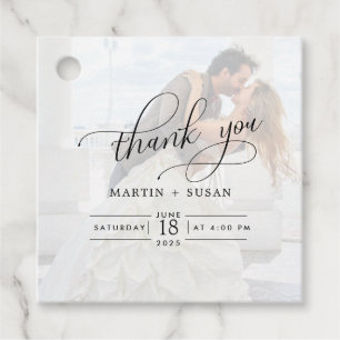Elegant Faux Vellum Effect Overlay Photo Wedding Favour Tags