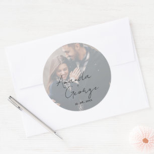 Elegant Faux Vellum Effect Photo Wedding Sticker