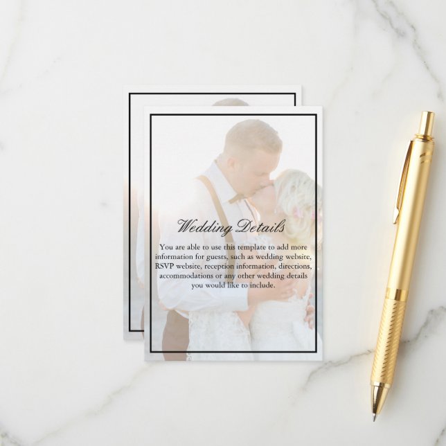 Elegant Faux Vellum Overlay Photo Accommodations Enclosure Card (Front/Back In Situ)