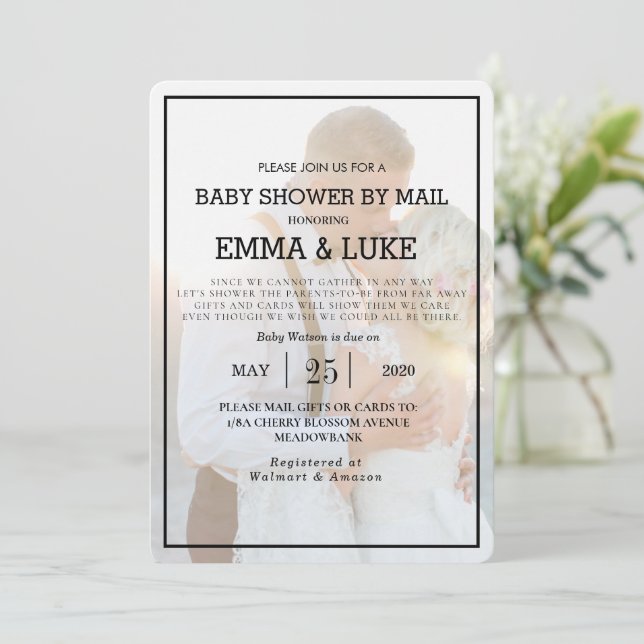 Elegant Faux Vellum Overlay Photo Baby Shower Invitation (Standing Front)