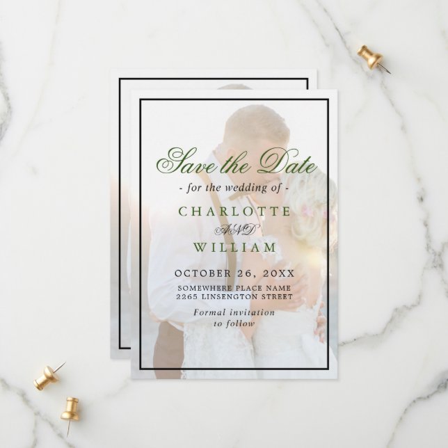 Elegant Faux Vellum Overlay Photo Wedding Save The Save The Date (Front/Back In Situ)