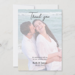 Elegant Faux Vellum Photo Beach Wedding Thank you  Card