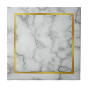 Elegant Faux White Marble and Faux Gold Tile