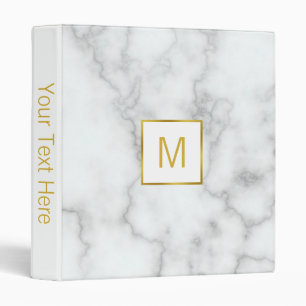 Elegant Faux White Marble and Gold Text Monogram Binder