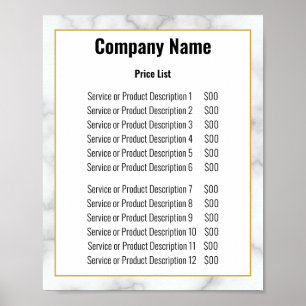 Elegant Faux White Marble Business Price List Poster