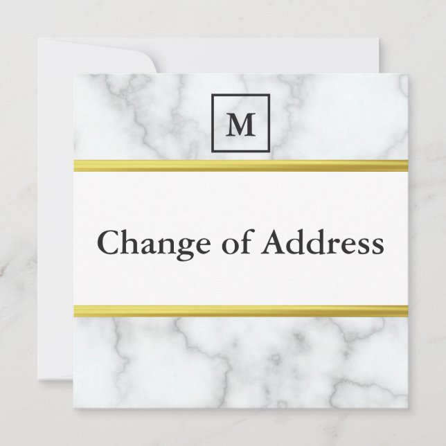 Elegant Faux White Marble Change of Address Announcement (Front)