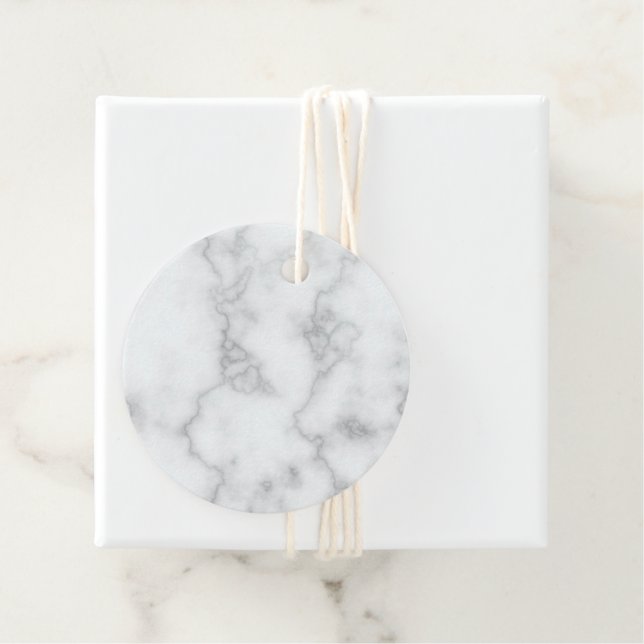 Elegant Faux White Marble Favour Tags (In Situ)