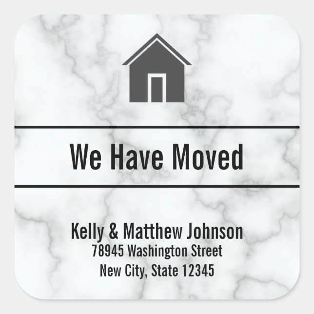 Elegant Faux White Marble Moving Announcement Square Sticker (Front)