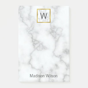 Elegant Faux White Marble Name Monogram Template Post-it Notes