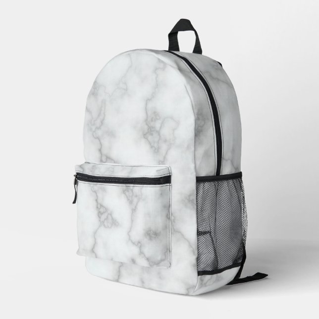 Elegant Faux White Marble Printed Backpack (Back Corner Right)