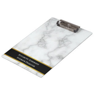 Elegant Faux White Marble Professional Title Name  Clipboard