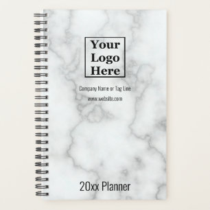 Elegant Faux White Marble Your Logo Here 2025 Planner