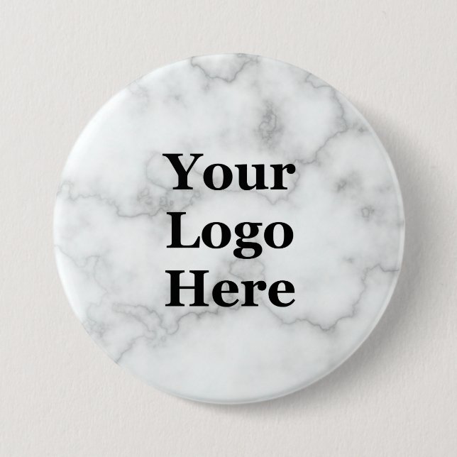 Elegant Faux White Marble Your Logo Here 3 Inch Round Button (Front)