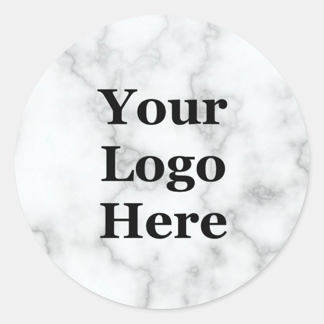 Elegant Faux White Marble Your Logo Here Classic Round Sticker (Front)