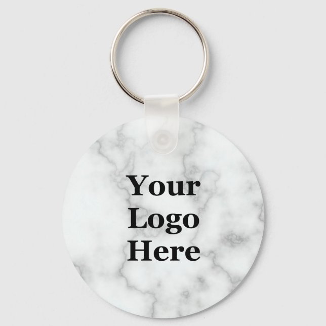 Elegant Faux White Marble Your Logo Here Keychain (Front)