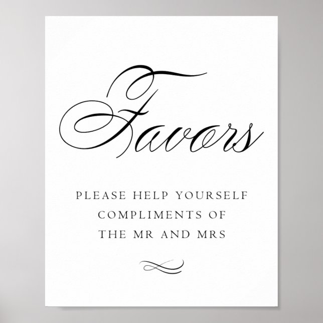 Elegant Favors Black Calligraphy | Chic Table Sign (Front)