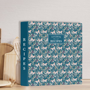 Elegant Favourite Recipes Floral Blue 3 Ring Binde Binder