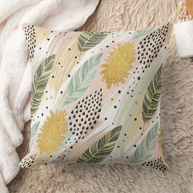Elegant Feather & Abstract Brushstroke Seamless Throw Pillow (Blanket)