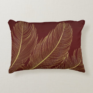 Elegant Feather Art In Rich Burgundy Luxury Tones Accent Pillow