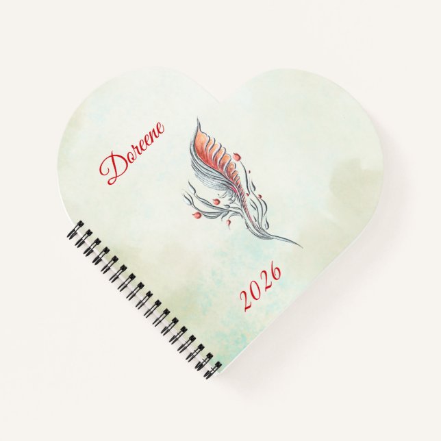 Elegant Feather Floral Watercolour  notebook  (Front)