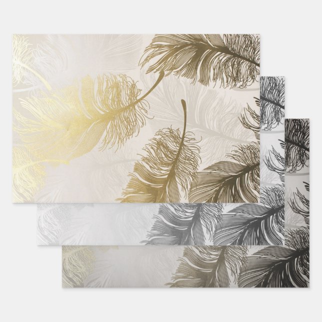 Elegant Feather Pattern Wrapping Paper Sheet (Set)