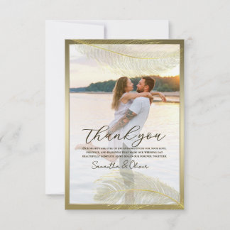 Elegant Feather Photo Thank You Card  Luxury Event