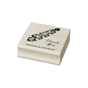 Elegant Feather - Thank You - Personalized Rubber Stamp