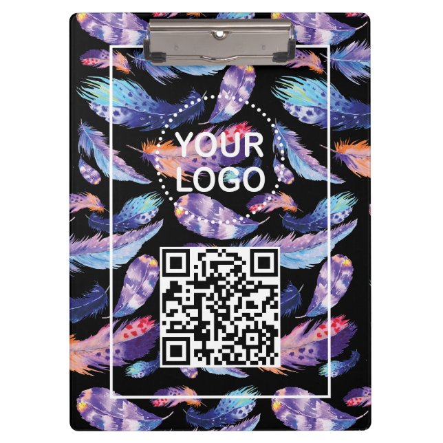 Elegant Feathers Logo QR code Promotional Business Clipboard (Front)