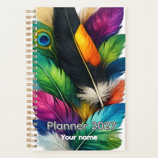 Elegant Feathers Pattern Personalized Planner Jour (Front)