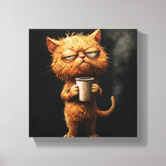 Elegant Feline with a Coffee - Sophisticated Cat Canvas Print