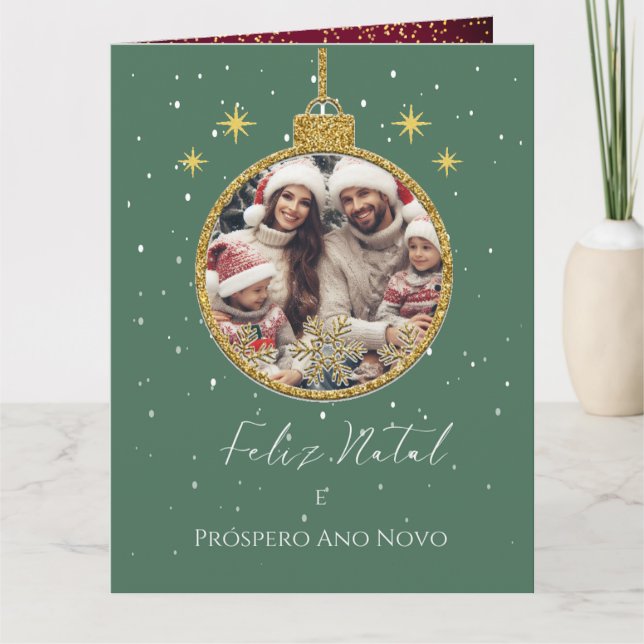 Elegant Feliz Natal e Próspero Ano Portuguese  Card (Front)