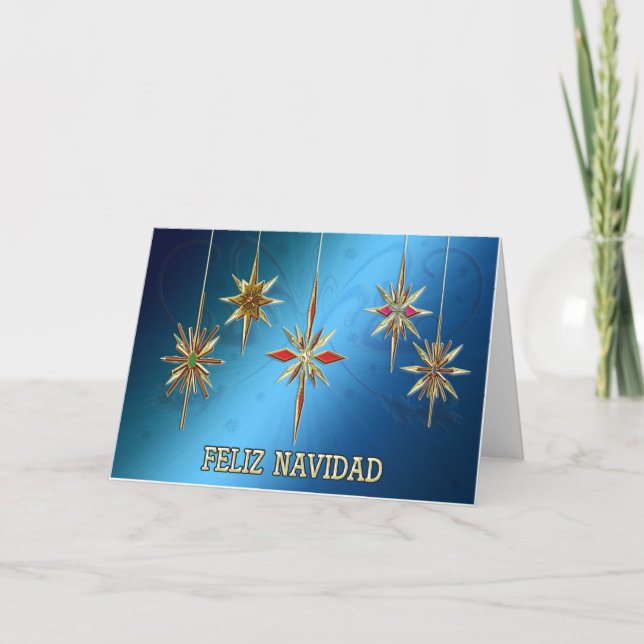 Elegant Feliz Navidad card with ornaments (Front)