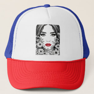 Elegant Female Line Art Portrait – Minimalist Face Trucker Hat