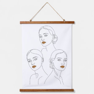 Elegant Female Line Art Trio, Minimalist Female Hanging Tapestry