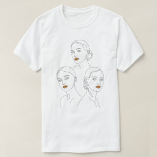 Elegant Female Line Art Trio, Minimalist Female T-Shirt