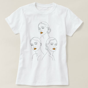 Elegant Female Line Art Trio, Minimalist Female T-Shirt