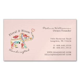 Elegant Feminie Floral Decorative Ornate Elephant Magnetic Business Card