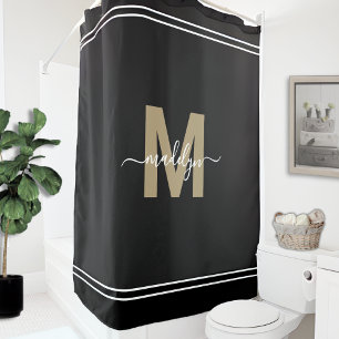 Elegant Feminine Black Gold Monogram Script Name