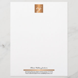 Elegant feminine black white copper gold monogram letterhead