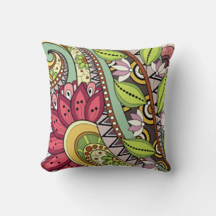 Elegant Feminine Burgundy Red Flowers And Swirl Throw Pillow