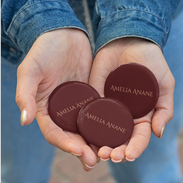 Elegant Feminine Dark Red Typography Name 2 Inch Round Button (Creator Uploaded)