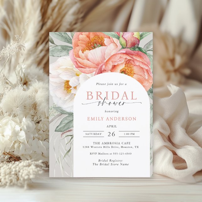 Elegant Feminine Floral Bridal Shower Invitation (Available in both printed and instant download digital formats.)