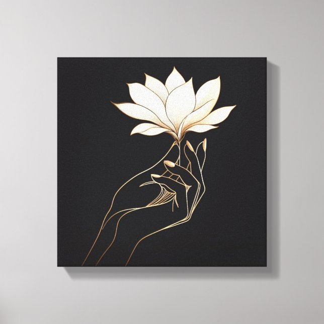 Elegant Feminine Hand Holding Magnolia Flower Canvas Print (Front)