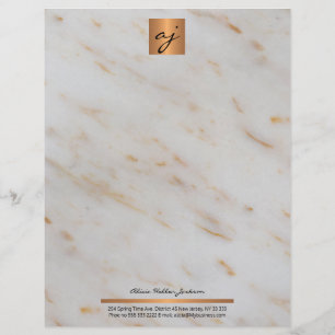 Elegant feminine marble copper gold monogrammed letterhead