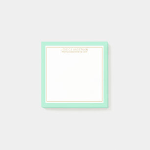 Elegant & Feminine Mint/White/Gold Personalized Post-it Notes