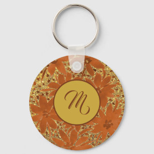 Elegant Feminine Monogrammed Gold Sparkle Keychain