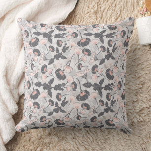  Elegant Feminine Pink Grey Flowers Throw Pillow