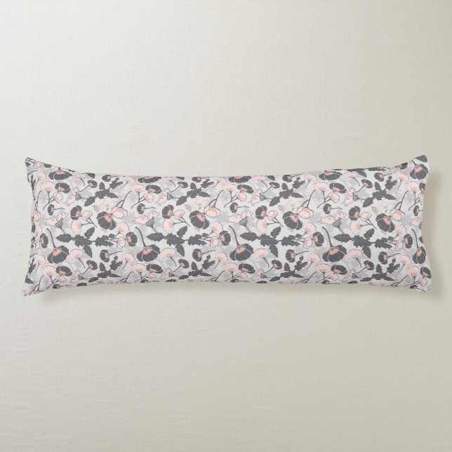 Elegant Feminine Pink Grey Layered Flowers Body Pillow (Front)