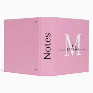 Elegant feminine pink personalized script name binder