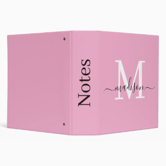 Elegant feminine pink personalized script name binder